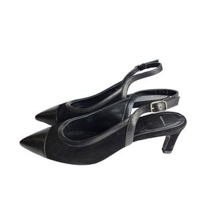 Aquatalia Black Leather Sling Back Kitten Heel Ballet Pump Size 9